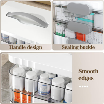 ARSTPEOE 3-Tier Medicine Organizer - Portable Medicine Cabinet with Plastic Handle, Multipurpose Medical Box with Pill Box, Empty First Aid Kit for Home