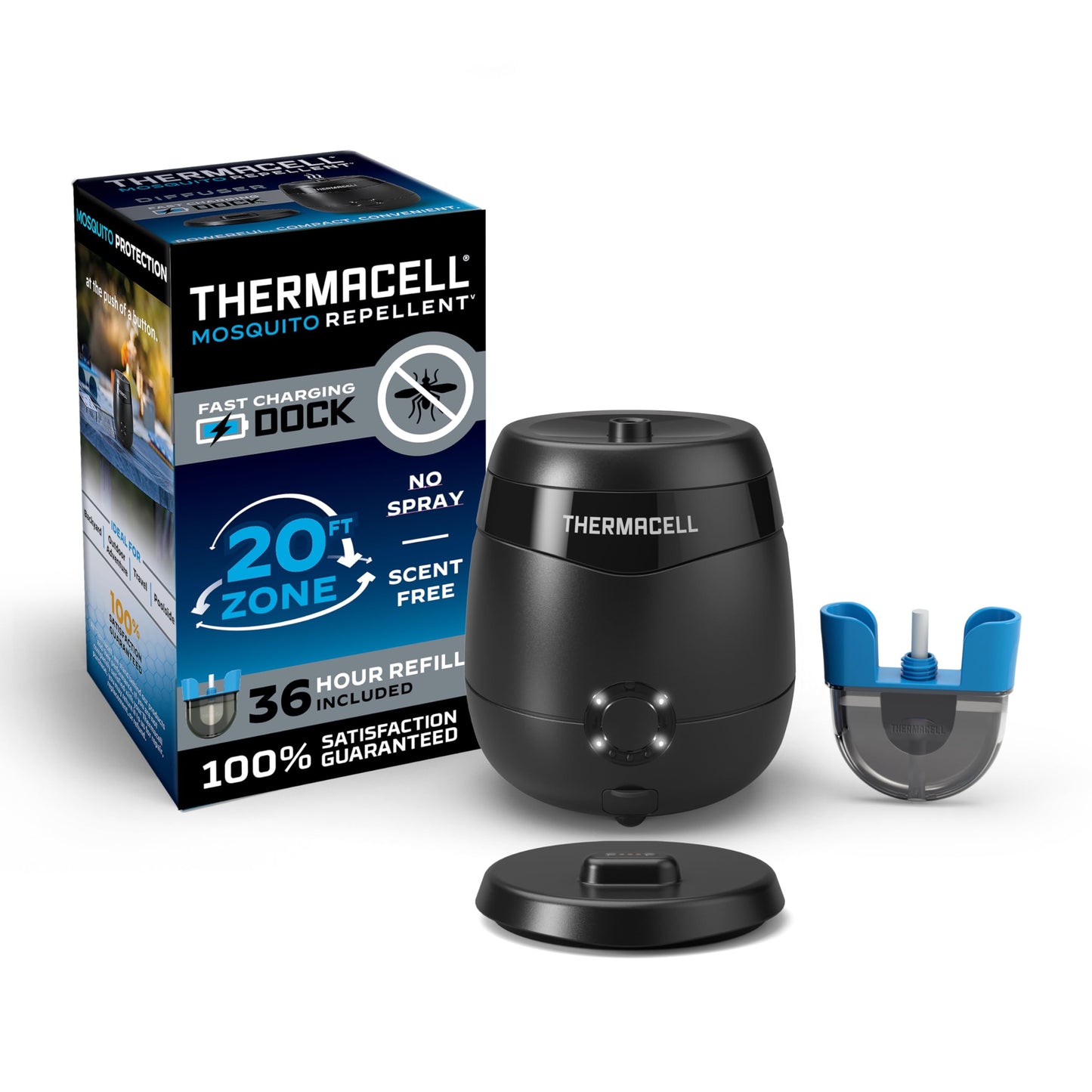 Thermacell Mosquito Repellent E-Series Rechargeable Repeller; Patio Shield 20’ Mosquito Protection Zone; Includes 36-Hr Repellent Refill; No Flame or Scent; Bug Spray and Bug Zapper Alternative