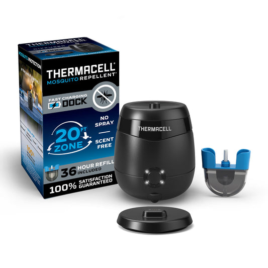 Thermacell Mosquito Repellent E-Series Rechargeable Repeller; Patio Shield 20’ Mosquito Protection Zone; Includes 36-Hr Repellent Refill; No Flame or Scent; Bug Spray and Bug Zapper Alternative