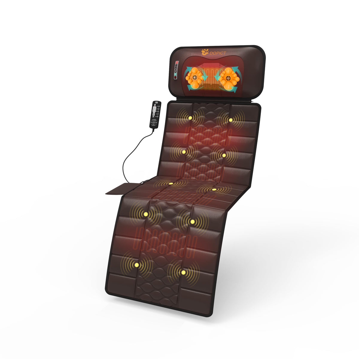 Massage-Mat, Detachable Neck Massager, Full Body Vibration Heating, Massage Pad with 10 Vibrating Motors and 9 Speed Settings for Home Office Use, Brown