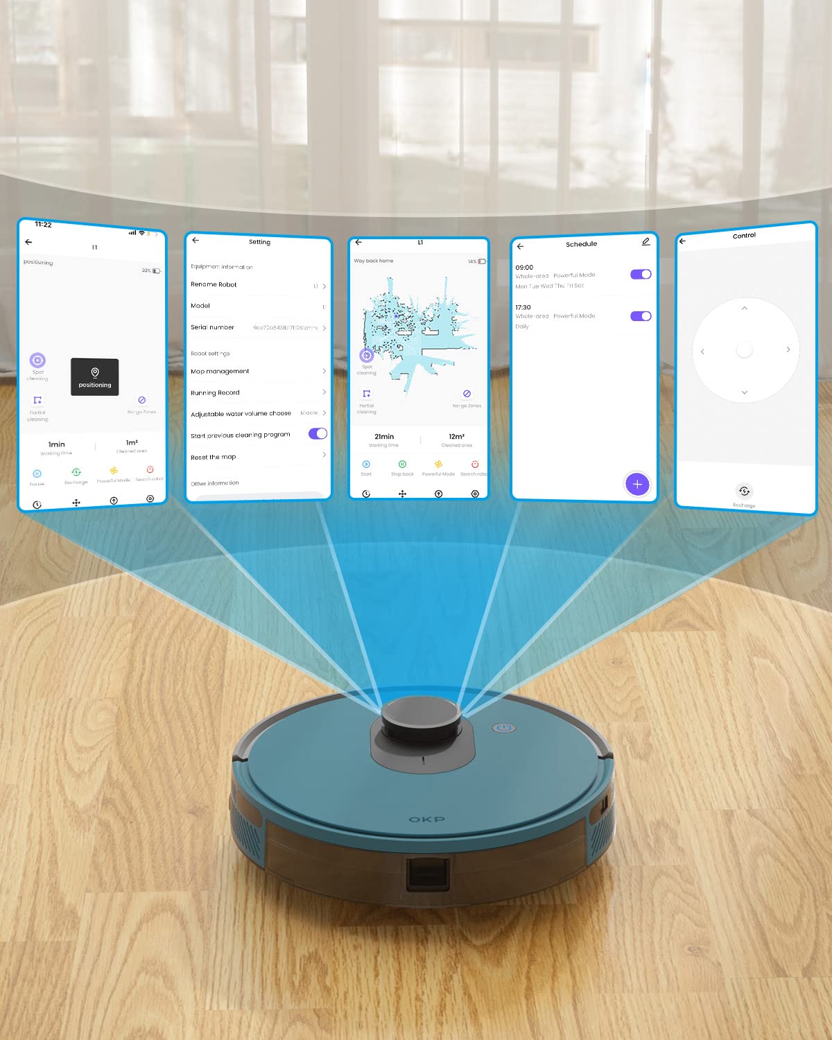 OKP L1 Robot Vacuum with 4000Pa Suction Power 180min Runtime, LIDAR Navigation, Smart Mapping, APP/Voice/Remote Control, Self-Charging, Smart No-Go Zone, for Hard Floors Pet Hair and Carpets