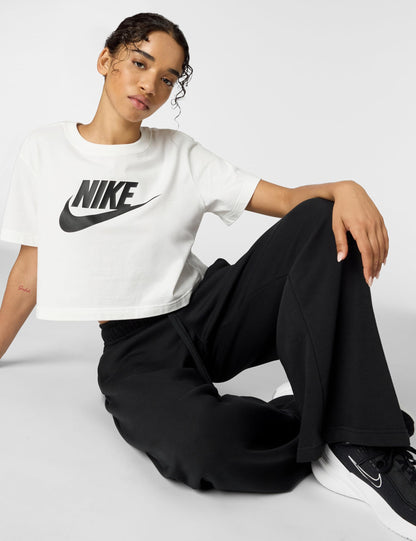 Nike Women's Sportswear Club Fleece Mid-Rise Wide-Leg Sweatpants, Black/White, Small