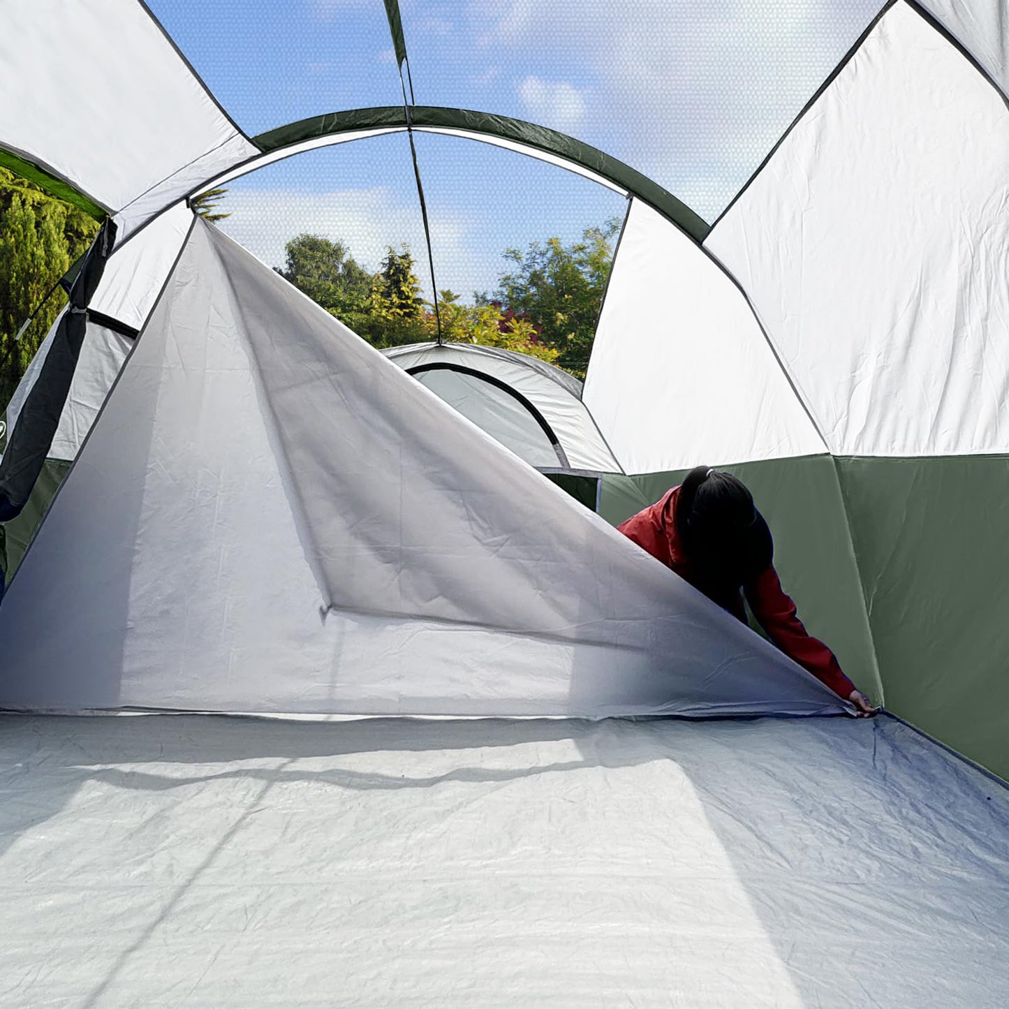 CAMPROS CP Tent 8 Person Camping Tents, Weather Resistant Family Tent, 5 Large Mesh Windows, Double Layer, Divided Curtain for Separated Room, Portable with Carry Bag
