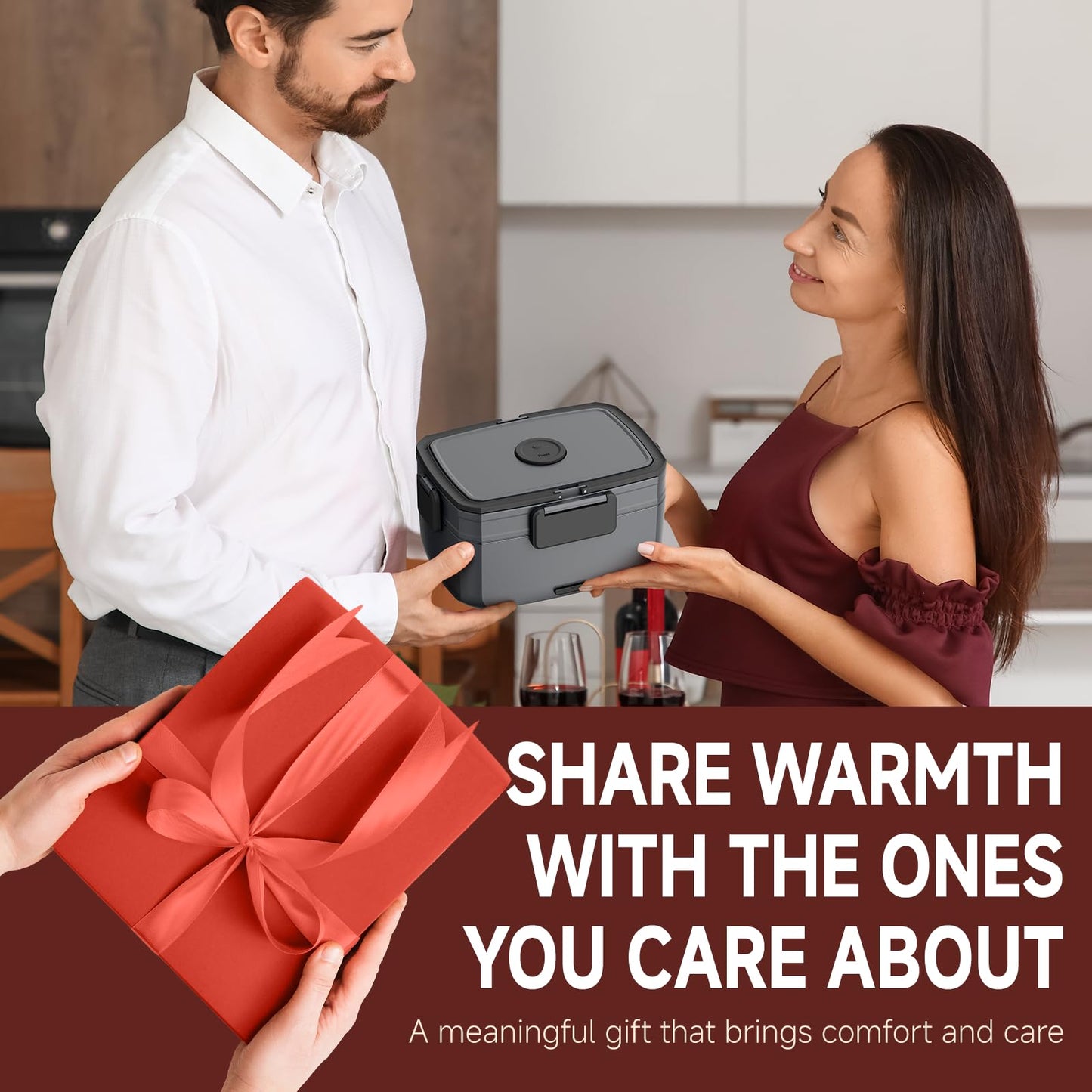 Sitlais Electric Heated Lunch Box for Men - 3 Liters Double Layer Portable Food Warmer for Car Truck 90 W Self Heating Lunch Box for Adults Food Heater for Work Travel Camping lonchera,Dark Grey