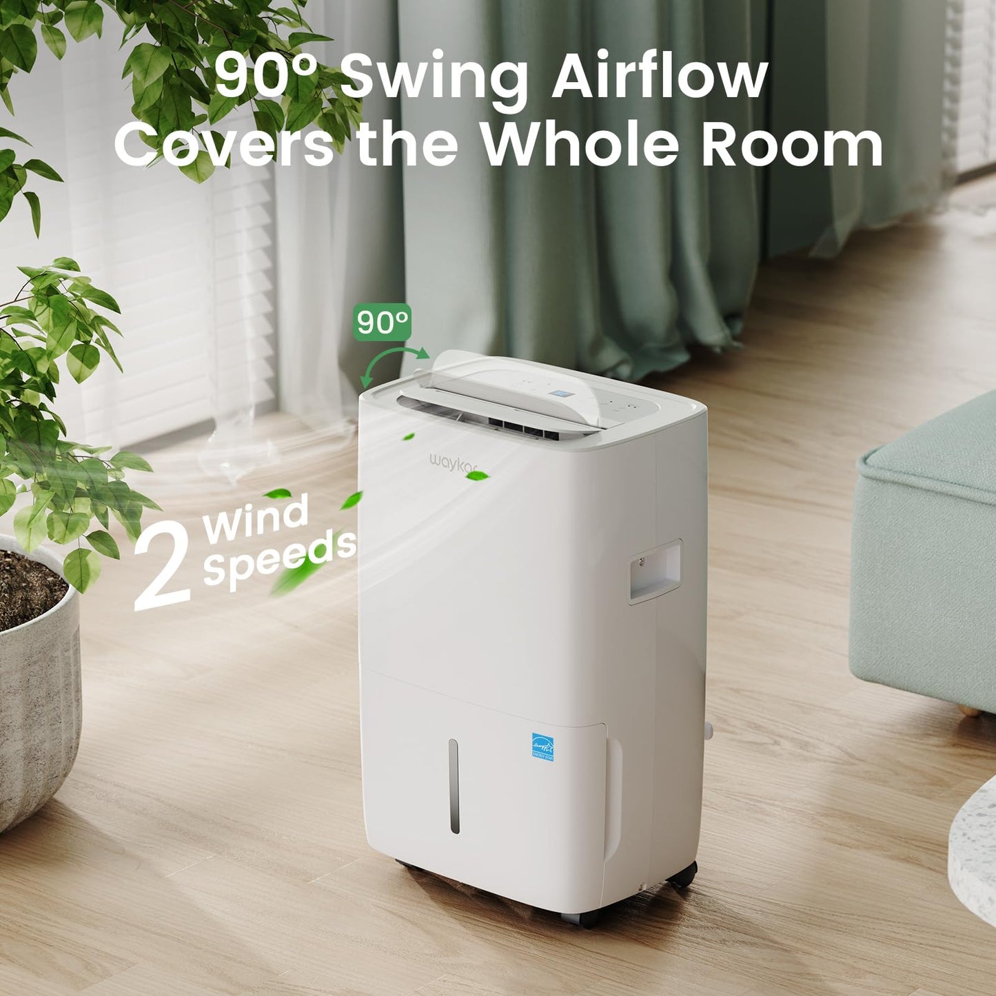 Waykar 80 Pints Energy Star Dehumidifier for Spaces up to 5,000 Sq. Ft at Home, in Basements and Large Rooms with Drain Hose and 1.14 Gallons Water Tank (JD025CE-80)