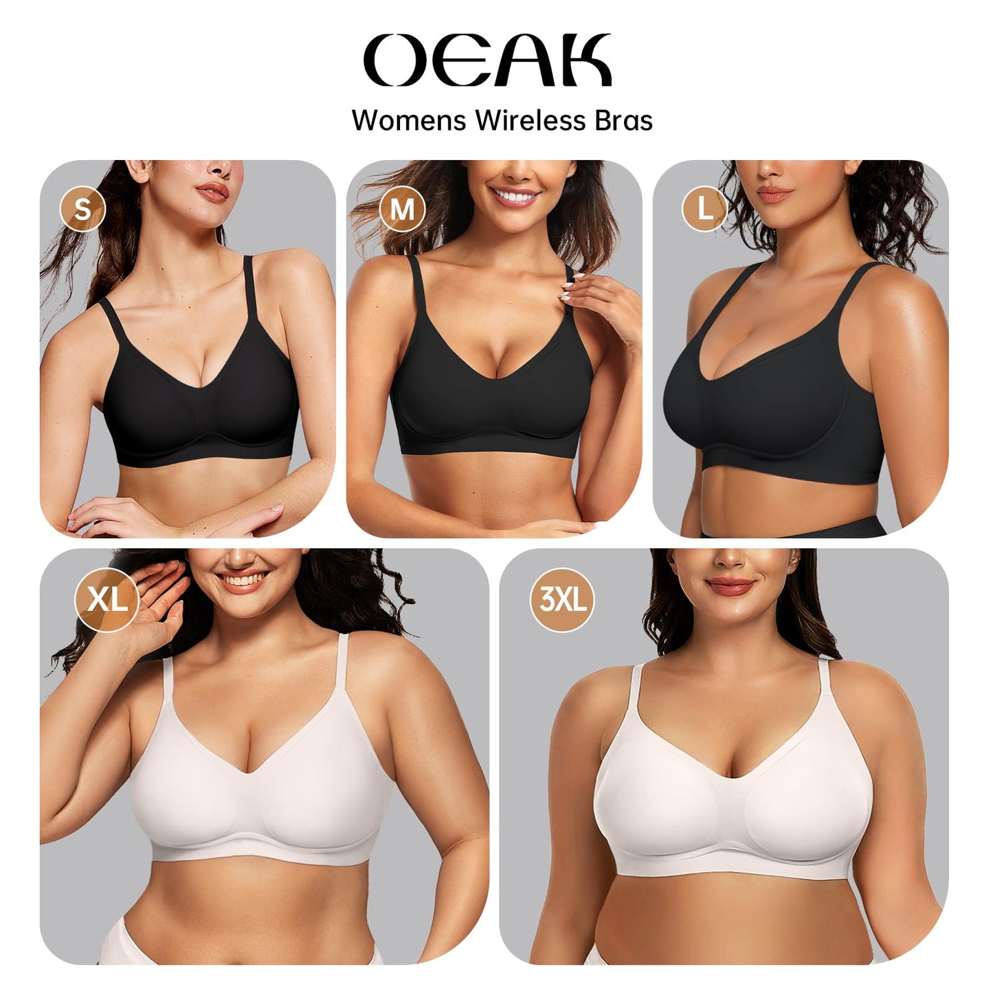 OEAK Womens Seamless Bra Push Up V Neck Bralettes Adjustable Wireless Padded Comfort Bras Adjustable Basic Everyday Bras White L