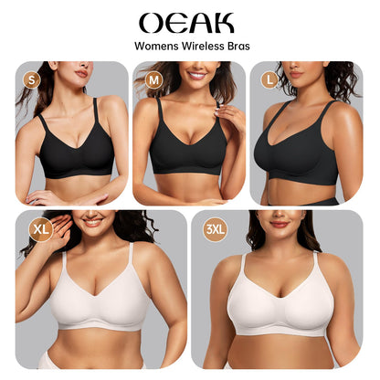 OEAK Womens Seamless Bra Push Up V Neck Bralettes Adjustable Wireless Padded Comfort Bras Adjustable Basic Everyday Bras White L