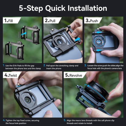 Macro Lens Kit for Smartphone, 10-20X Micro Phone Lens with Universal Lens Clip, HD Magnifier Photography Lens for iPhone Android Phone (Fits for Almost All Phone), Phone Macro Lens Attachment