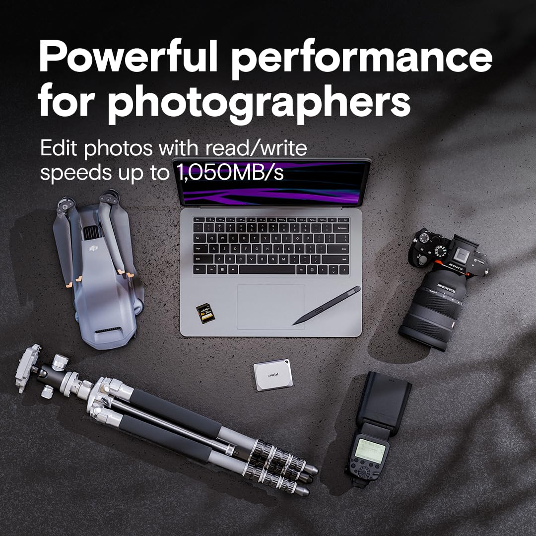 Crucial X9 Pro 4TB Portable SSD, Up to 1050MB/s Read & Write, 3.2 USB-C, External Solid State Drive, Durable Storage for PC and Mac, for Professional Creators, Silver - ‎CT4000X9PROSSD902
