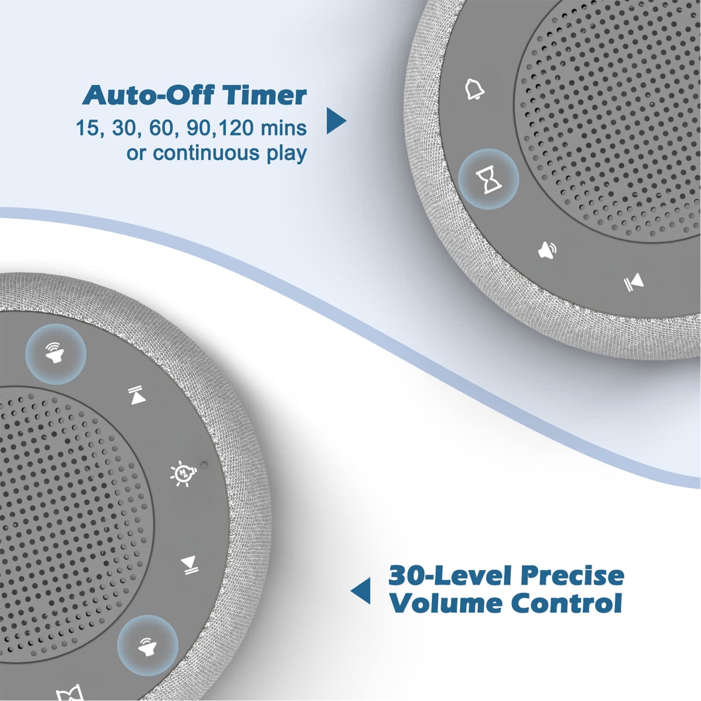 Buffbee Sound Machine & Alarm Clock 2-in-1, 18 Soothing Sound, 7 Night Light, Sleep Timer, Precise 30-Level Volume Control White Noise Machine