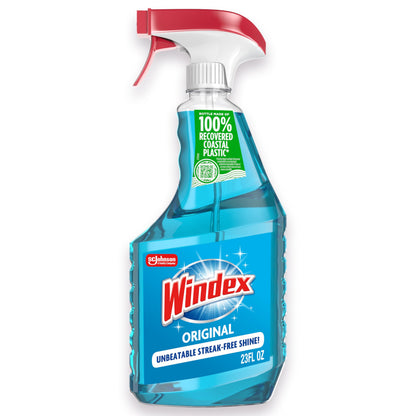 Windex Glass and Window Cleaner Spray Bottle, Packaging Designed to Prevent Leakage and Breaking, Surface Cleaning Spray, Original Blue Scent, 23 Fl Oz