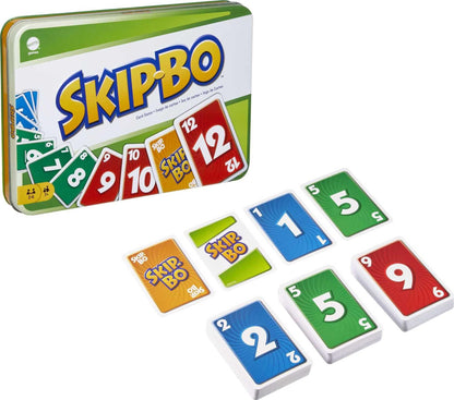 Mattel Skip Bo Card Game in Decorative Tin with 162 Cards, Sequencing Family Game for 2 to 6 Players, Kids Gift for Ages 7 Years & Older