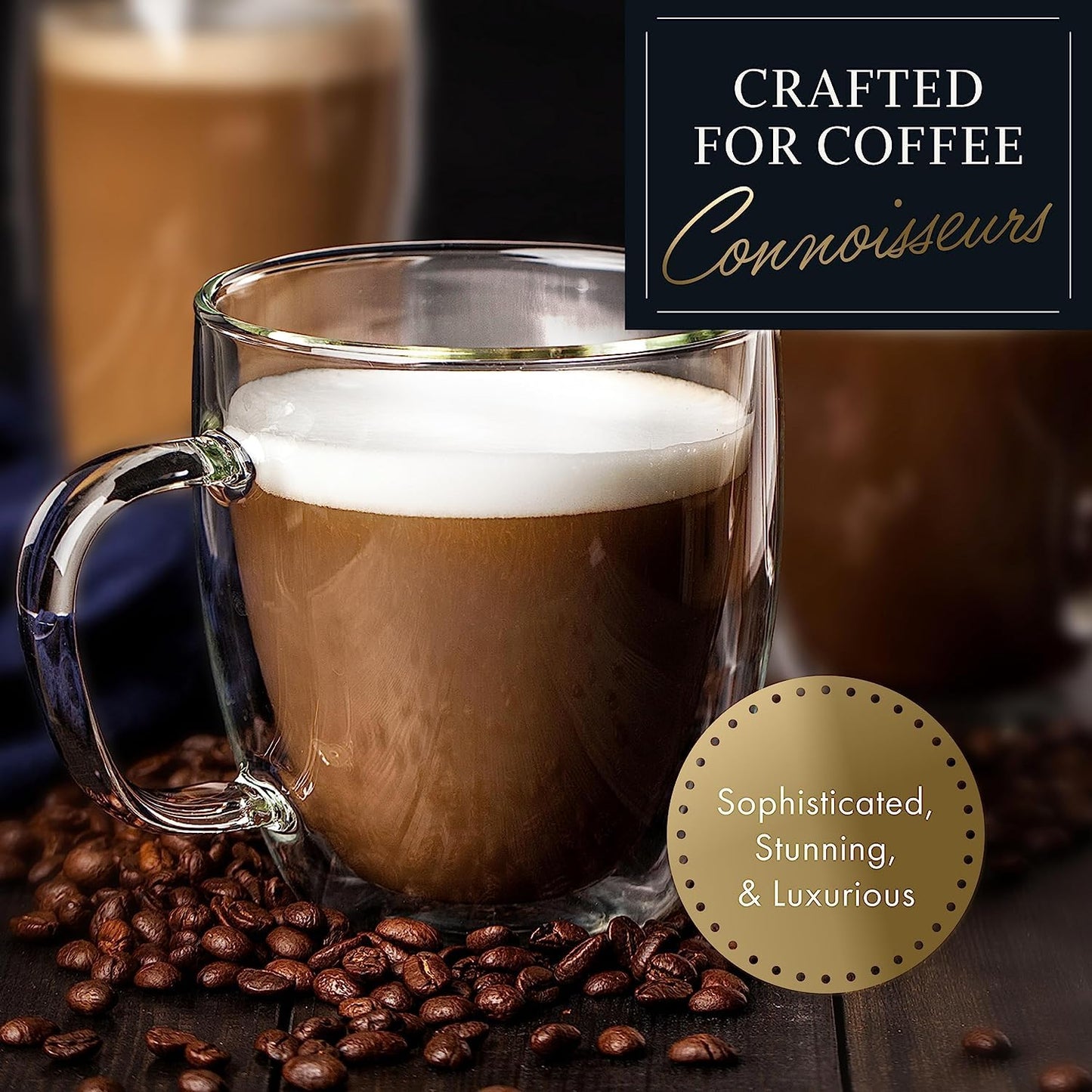 Elixir 16 oz Large Double Wall Coffee Mug Set of 2 - Double Wall Glass Coffee Cup - Large Coffee Mug - Insulated Glass Coffee Mugs with Handle for Hot Drinks Tea