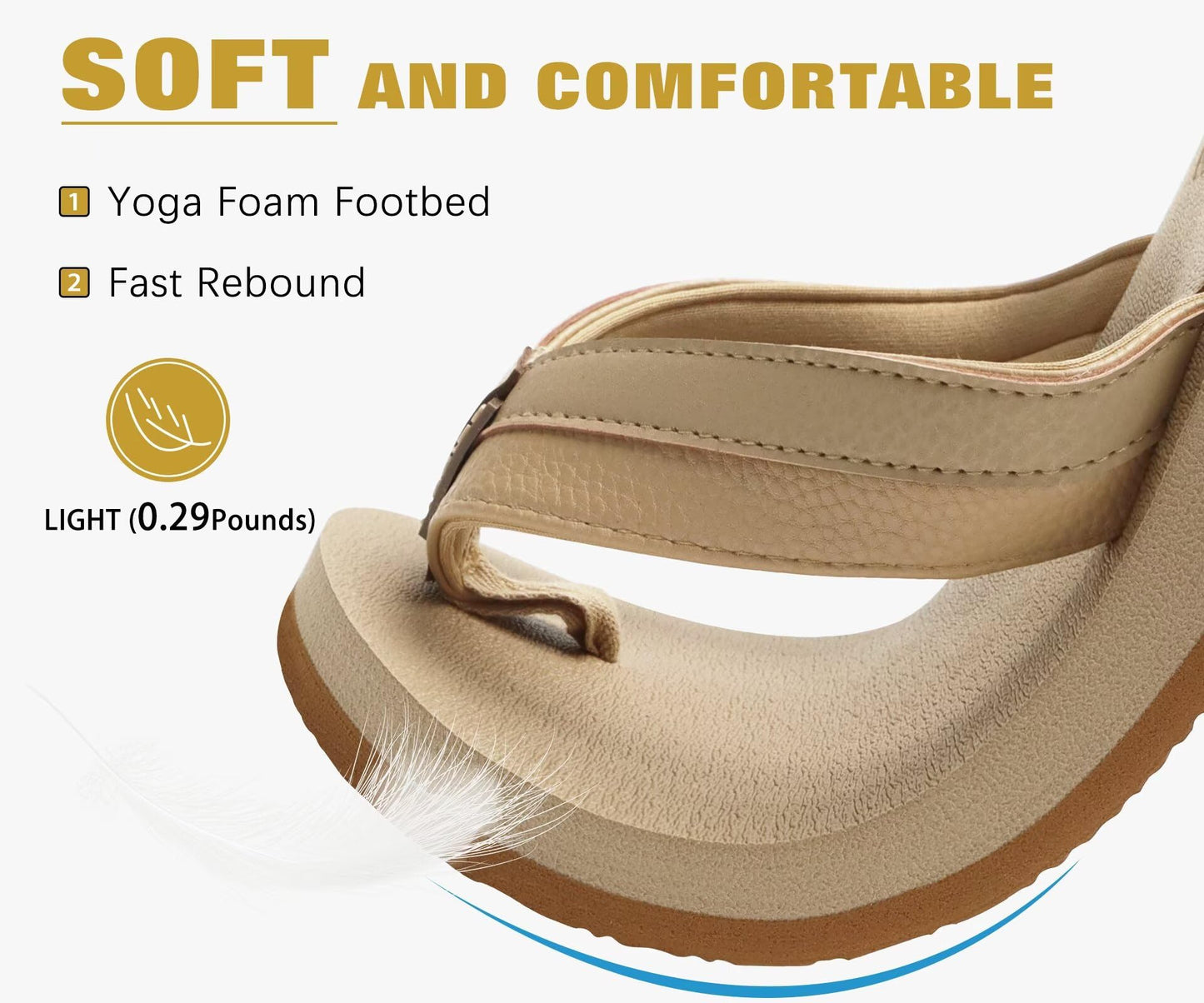 KuaiLu Men's Leather Flip Flops Arch Support Summer Beach Pool Water Thong Sandals Waterproof Rubber Walking Shoes Slip on Orthotic Casual Sport Cushioned Wide Slides Shower Slippers Apricot Size 14