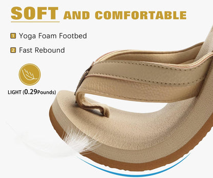 KuaiLu Men's Leather Flip Flops Arch Support Summer Beach Pool Water Thong Sandals Waterproof Rubber Walking Shoes Slip on Orthotic Casual Sport Cushioned Wide Slides Shower Slippers Apricot Size 14