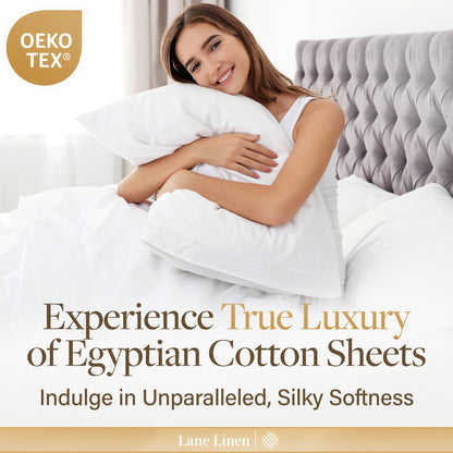 LANE LINEN 100% Egyptian Cotton King Sheets Set – 4 Piece Sateen Weave Bed Sheets, Ultra Soft, 16" Deep Pocket, Luxury King Size Sheet Set – White