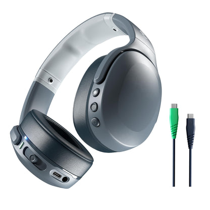 Skullcandy Crusher Evo Wireless Bluetooth Headphones with Multi-Sensory Bass and Charging Cable, Noise Isolating Over-Ear Fit, Up to 40 Hours Battery, Microphone for iPhone Android - Chill Grey