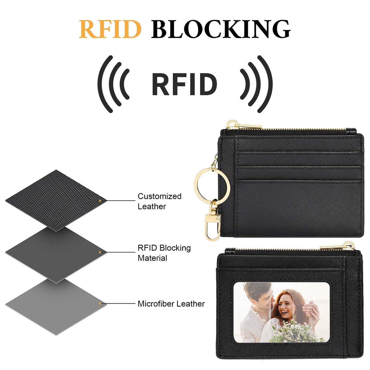 Sodsay Card Case Slim Front Pocket Wallet for Women Credit Card Holder with Keychain(CH Black)