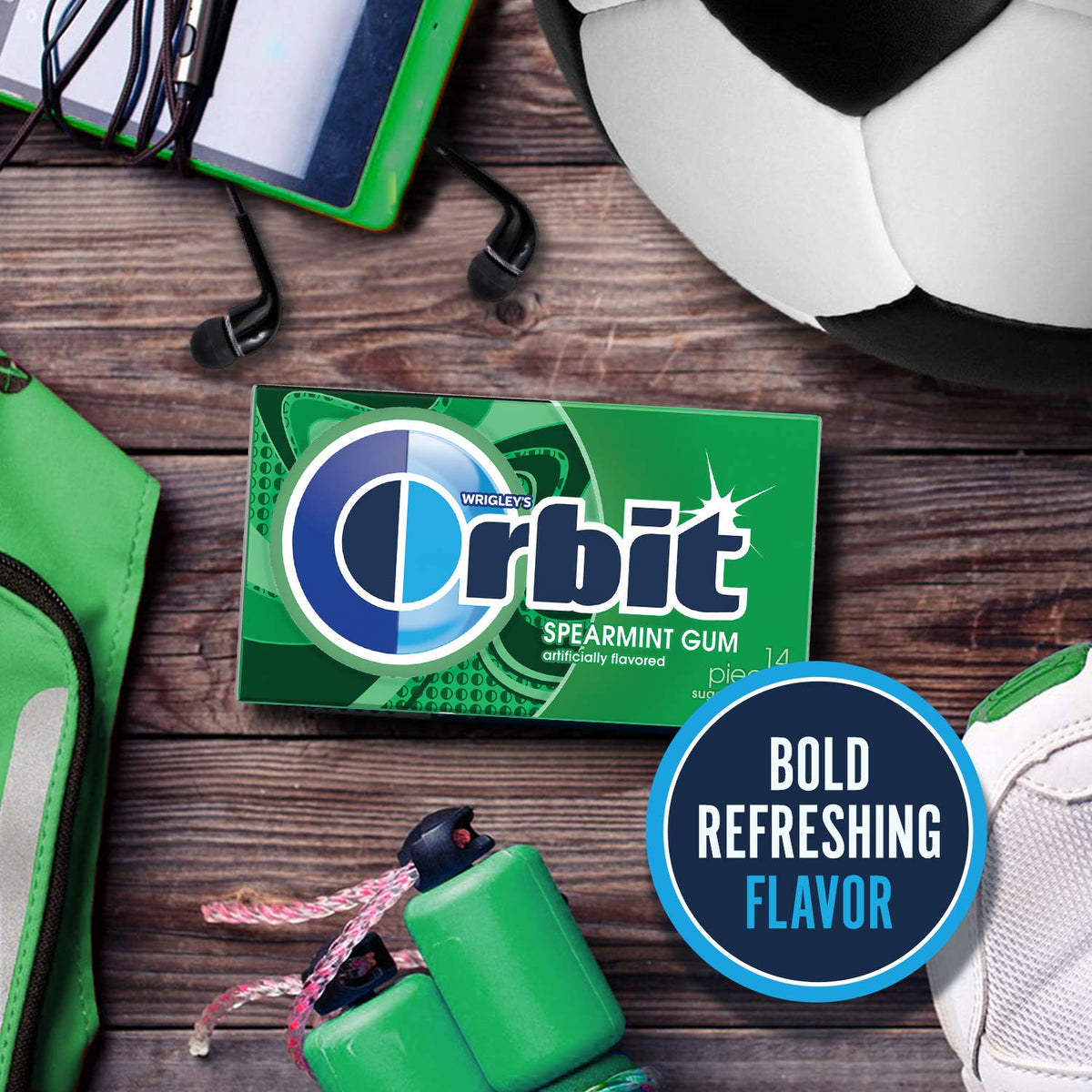 WRIGLEY'S ORBIT Gum Sugar-Free Spearmint - 12 Packs in Bulk, 14 Pieces Each - Chewing Gum, 168 Total Pieces