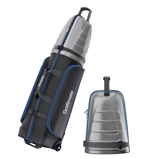 Golf Travel Bag for Airlines with Carbon Fiber Look Hard Top, Protective Club Traveling Cover with Wheel, Golf Club Carrier Case for Airplanes, Thick Padding, Durable Zippers, 2 Spacious Side Pockets