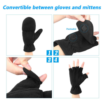 OZERO Winter Gloves for Men Women: Fingerless 3M Convertible Mittens with Flap Warm Thermal Polar Fleece,Touch Screen Work Running Driving Cycling Womens Mens Gloves Winter in Cold Weather(Medium)