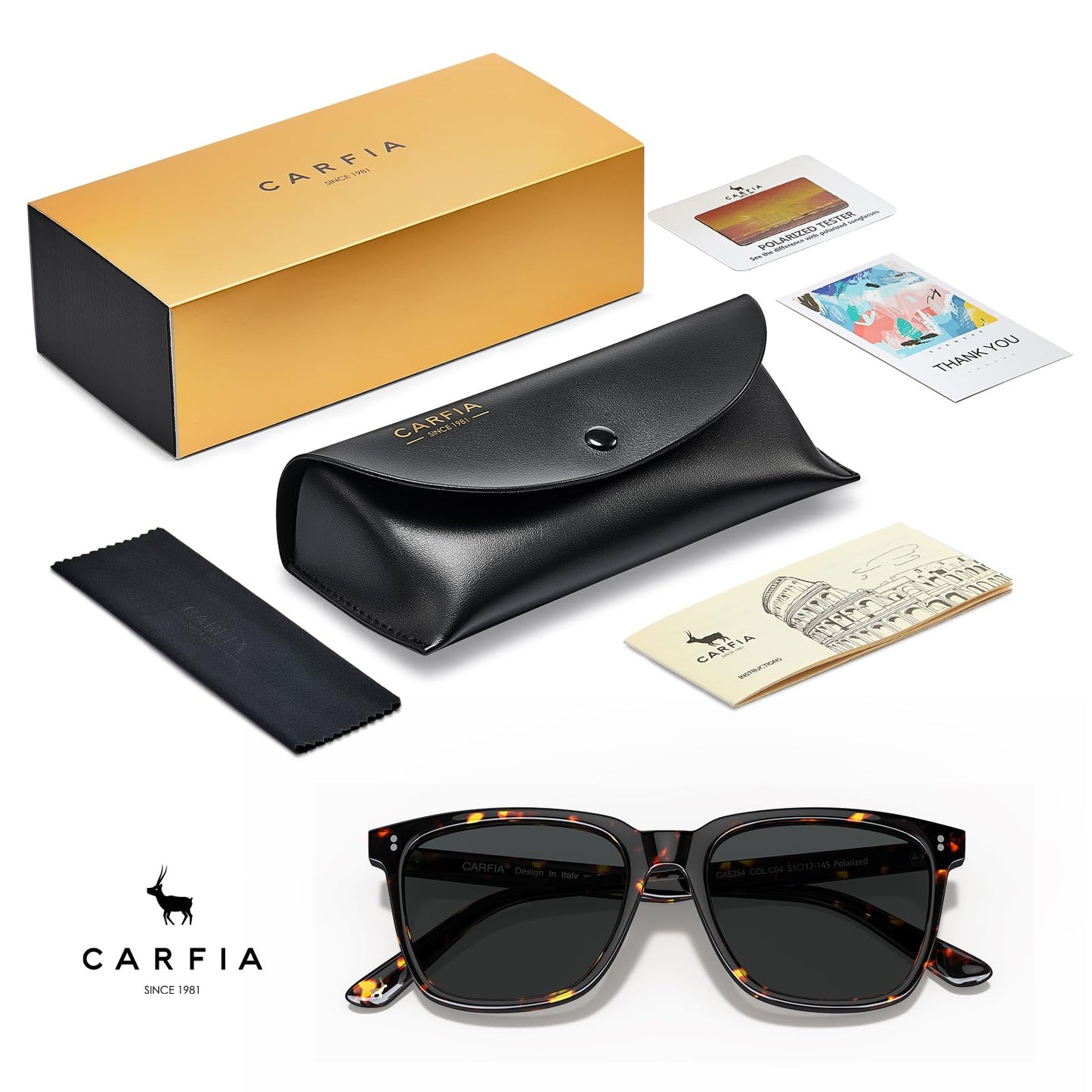 CARFIA Acetate Polarized Sunglasses for Women Small Face - AntiGlare UV400 Protection CA5354