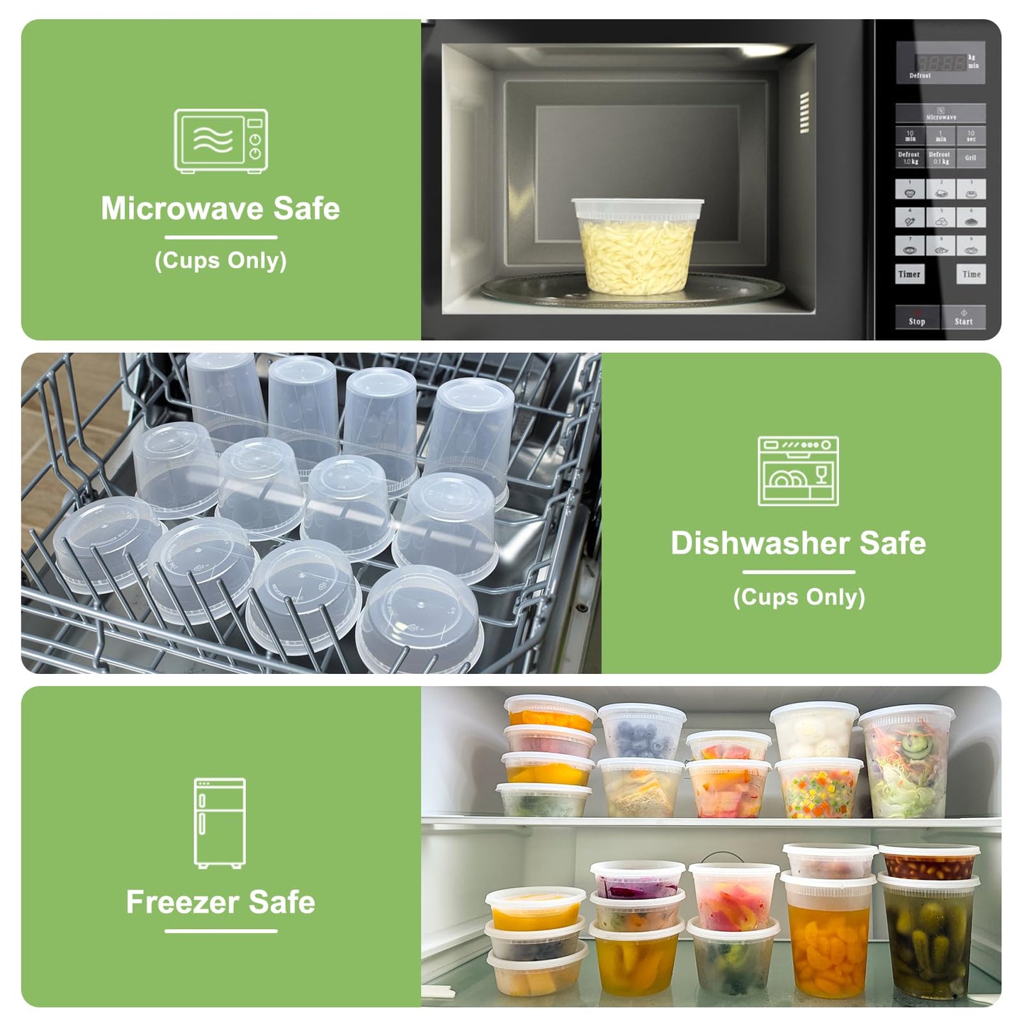 Dipoo 60 Sets (120-Piece) Deli Containers with Lids, 32/16/8 oz X 20 Set Each, Leak-Proof & BPA Free Airtight Takeout Plastic Food Storage Containers for Soup, Freezer/Microwave/Dishwasher Safe