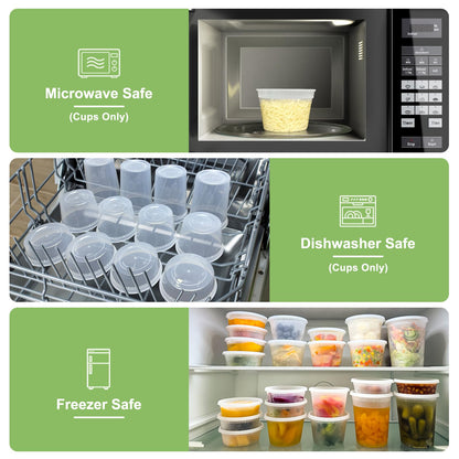Dipoo 60 Sets (120-Piece) Deli Containers with Lids, 32/16/8 oz X 20 Set Each, Leak-Proof & BPA Free Airtight Takeout Plastic Food Storage Containers for Soup, Freezer/Microwave/Dishwasher Safe
