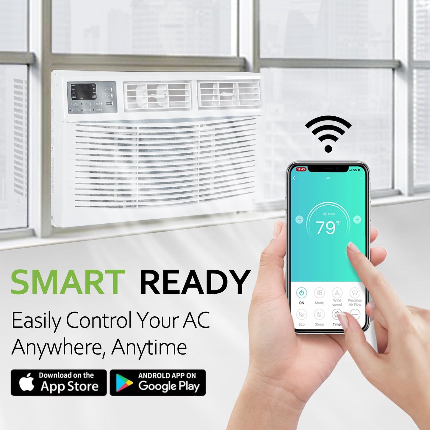 WiFi Enabled 12,000 BTU Window Air Conditioner, Smart Window AC Unit with Remote, Energy Saving, Easy Install Kit, Cools up to 550 Square Feet