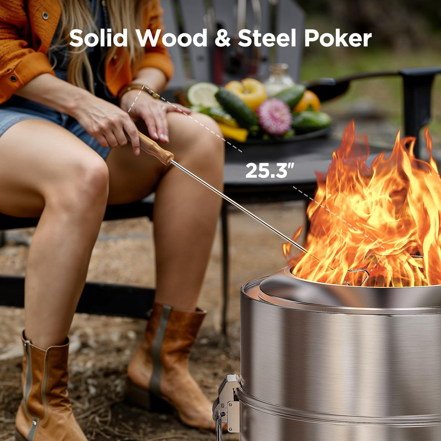 Ciays Smokeless Firepit, 17 Inch Fire Pit for Camping with Patented Technology, Portable Fire Pit for Outside with Steel Grill Rack, Fire Poker, and Bag, Easy Setup and Storage, Wood Burning