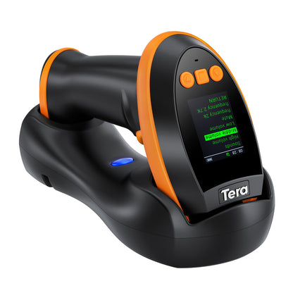Tera Barcode Scanner Wireless with Screen: Pro Version 1D 2D QR with Setting Keypad Charging Cradle Works with Bluetooth 2.4G Wireless USB Wired Handheld Bar Code Reader HW0009