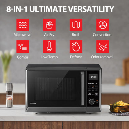 TOSHIBA Air Fryer Combo 8-in-1 Countertop Microwave Oven, with Convection, Broil, Odor Removal Mode, 12.4" Position Memory Turntable, Child-Lock, 1.0 Cu.ft, Black Stainless Steel, ML2-EC10SA(BS)