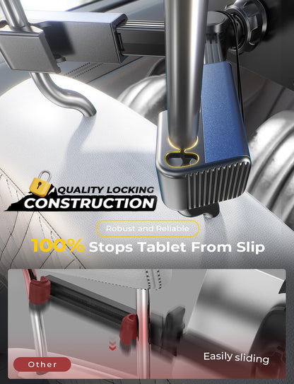 LISEN Tablet iPad Holder for Car Mount Headrest Must Have, iPad Car Holder Back Seat Travel Accessories Long Road Trip Essentials for Kids Adults Fits All 4.7-12.9" Devices & Headrest Rod Black