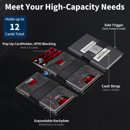 SEMORID Slim Wallet for Men, Minimalist RFID Blocking Mens Card Wallet - Pop Up Credit Card Holder, Thin Metal Case with Cash Band, Hold 12+ Cards