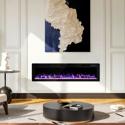 Vitesse 72 Inch Ultra Thin Electric Fireplace-Narrow Bezel Linear Fireplace Heater Recessed Wall Mounted, Remote and Screen Control, 8H Sleep Timer, Low Noise, 750/1500W for Living Room, Bedroom