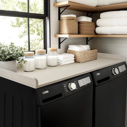 Kaboon Washer Dryer Countertop, Melamine Countertop with Edge Rails - 27.5" Depth x 54" Width Laundry Room Organization, Beige Leather