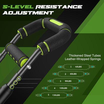 Vanlgs Twister Arm Trainer for Men, Chest Workout Equipment 5-Level Adjustable (40-130lb) with Ergonomic 27° Targets Biceps/Clip/Thigh, Portable Exerciser for Home Gym Travel Fitness, Green