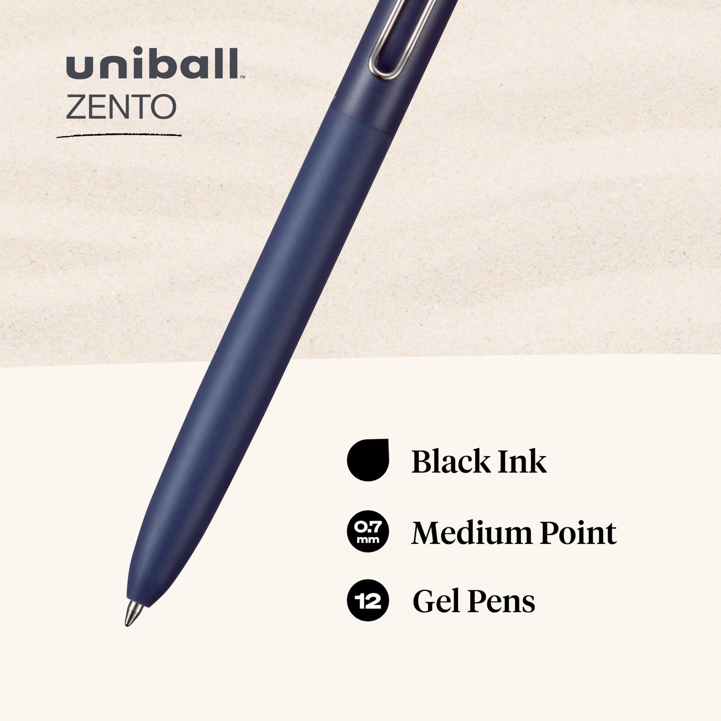 uni-ball Zento Gel Ink Rollerball Pens, 12 Black Medium Point Smooth Writing Pens, Colored Japanese Pens, Muted Colors