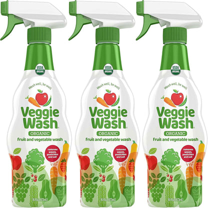 Veggie Wash Organic Fruit and Vegetable Wash, Certified Organic, Ideal for Cleaning Produce, 16 Fluid Ounce, Pack of 3 (Packaging May Vary)