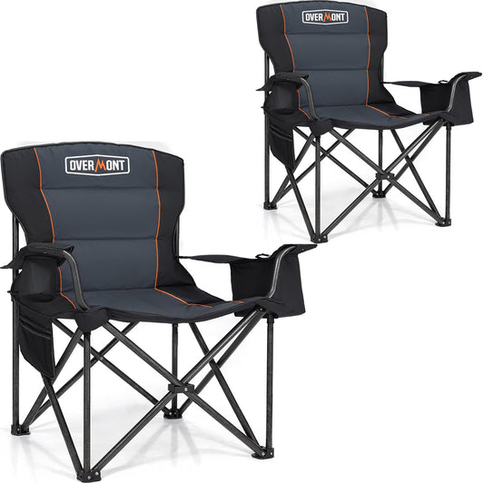 Overmont Oversized Folding Camping Chair - 450lbs Support with Padded Cushion Cooler Pockets - Heavy Duty Collapsible Chairs for Sports Garden Beach Fishing