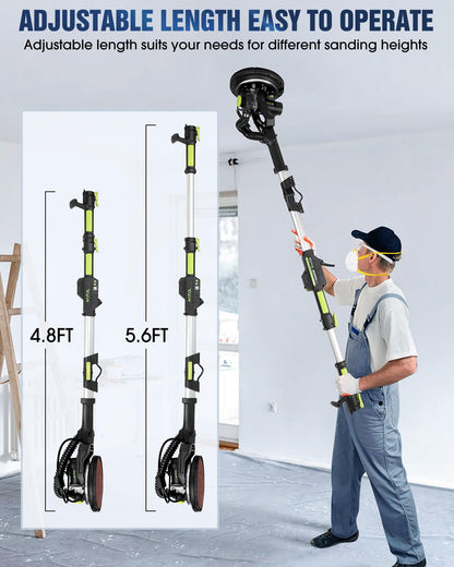MYTOL Drywall Sander, 7.2A Electric Drywall Sander with Vacuum Dust Collection, LED Light, 6 Variable Speed Digital Display 900-1800RPM, Foldable & Extendable Handle, 9 Sanding Discs&3 Grid Sandpaper