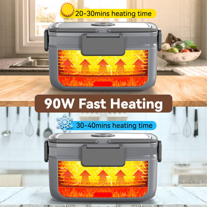 Sitlais Electric Heated Lunch Box for Men - 3 Liters Double Layer Portable Food Warmer for Car Truck 90 W Self Heating Lunch Box for Adults Food Heater for Work Travel Camping lonchera,Dark Grey