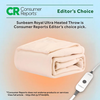 Sunbeam Royal Ultra Fleece Heated Electric Blanket Twin Size, 84" x 62", 12 Heat Settings, 12-Hour Selectable Auto Shut-Off, Fast Heating, Machine Washable, Warm and Cozy, Matcha