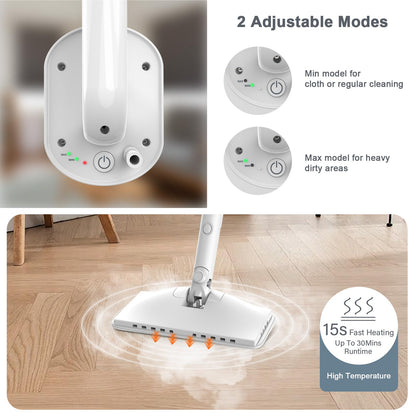 Steam Cleaner, 6 in1 Rotated Steam Mop Cleaner with 2 Modes, 2 Microfiber Pads, 400ML Removable Tank, 23FT Power Cable, Detachable Steam Mops for Floor, Laminate Floor, Tiles Cleaning (Deepwater Blue)