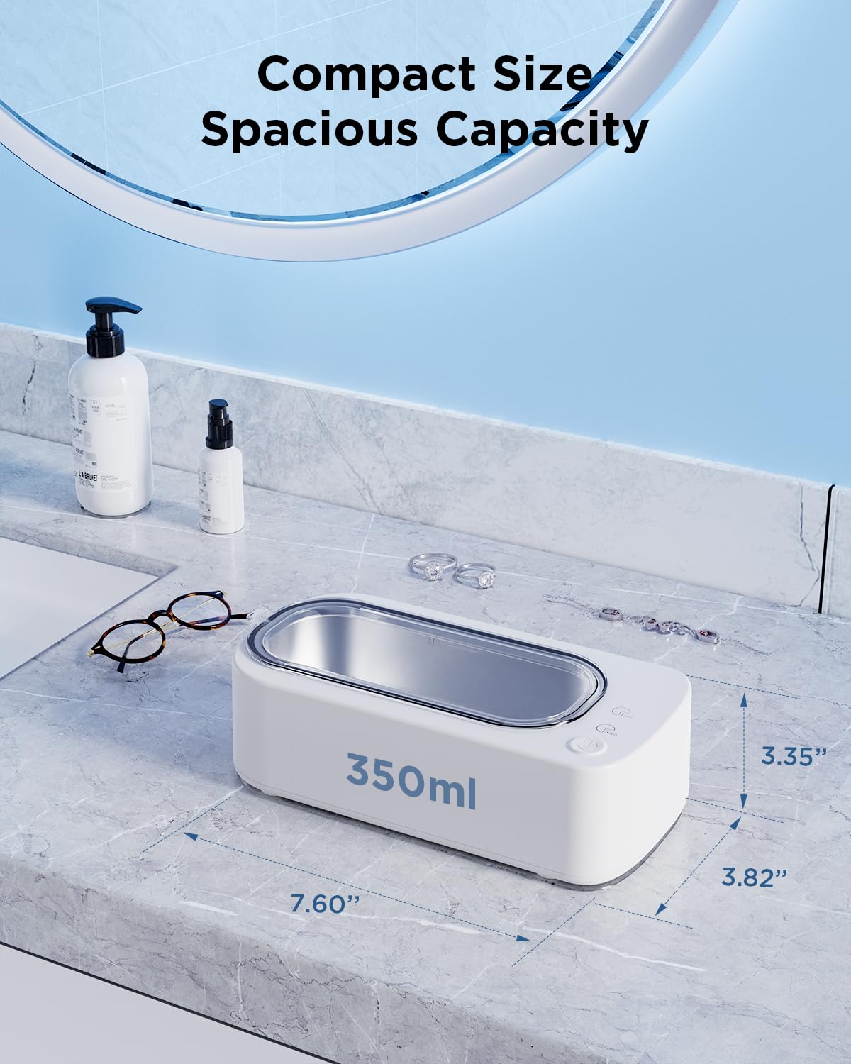 OSLTWI Ultrasonic Jewelry Cleaner Machine: 48KHz Ultra Sonic Cleaner for Jewelry,Eyeglass,Rings,Watch Band,Dentures,with Dual Cleaning Modes,350ML 304 Stainless Steel Tank,Gift for Wife,Mom,Daughter