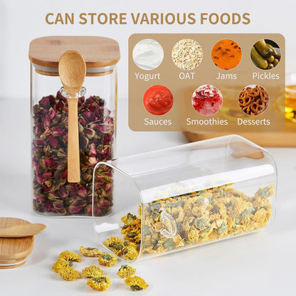 Unbreakable Glass Jars with Airtight Lids and Spoons, 2Pcs Overnight Oats Containers with Lids and Spoons, Glass Food Storage Containers for Coffee Beans, Flour, Sugar, Cookie, Pasta