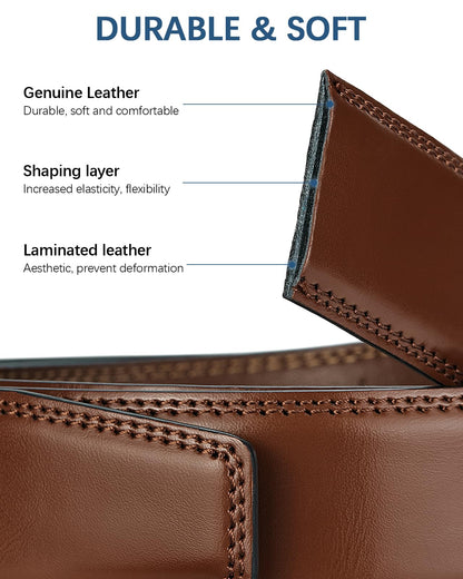 BOSTANTEN Mens Belt Leather Ratchet 1 3/8'' Belt For Men Gift Dress and Casual with Adjustable Buckle, Trim to Fit