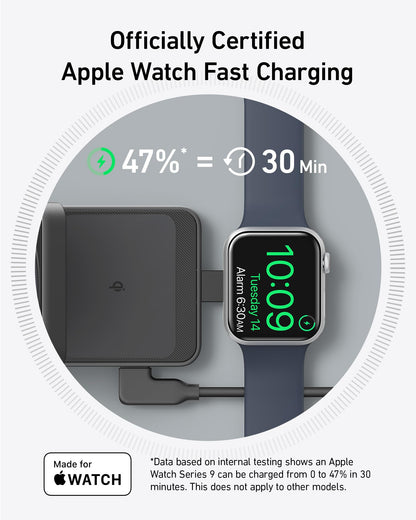Anker MagGo 3 in 1 iPhone 16 Charging Station, MagSafe-Compatible Wireless Charger Stand, Qi2 Certified 15W Foldable Charger for iPhone 15/14, AirPods, Apple Watch 9 (40W USB-C Adapter Included)