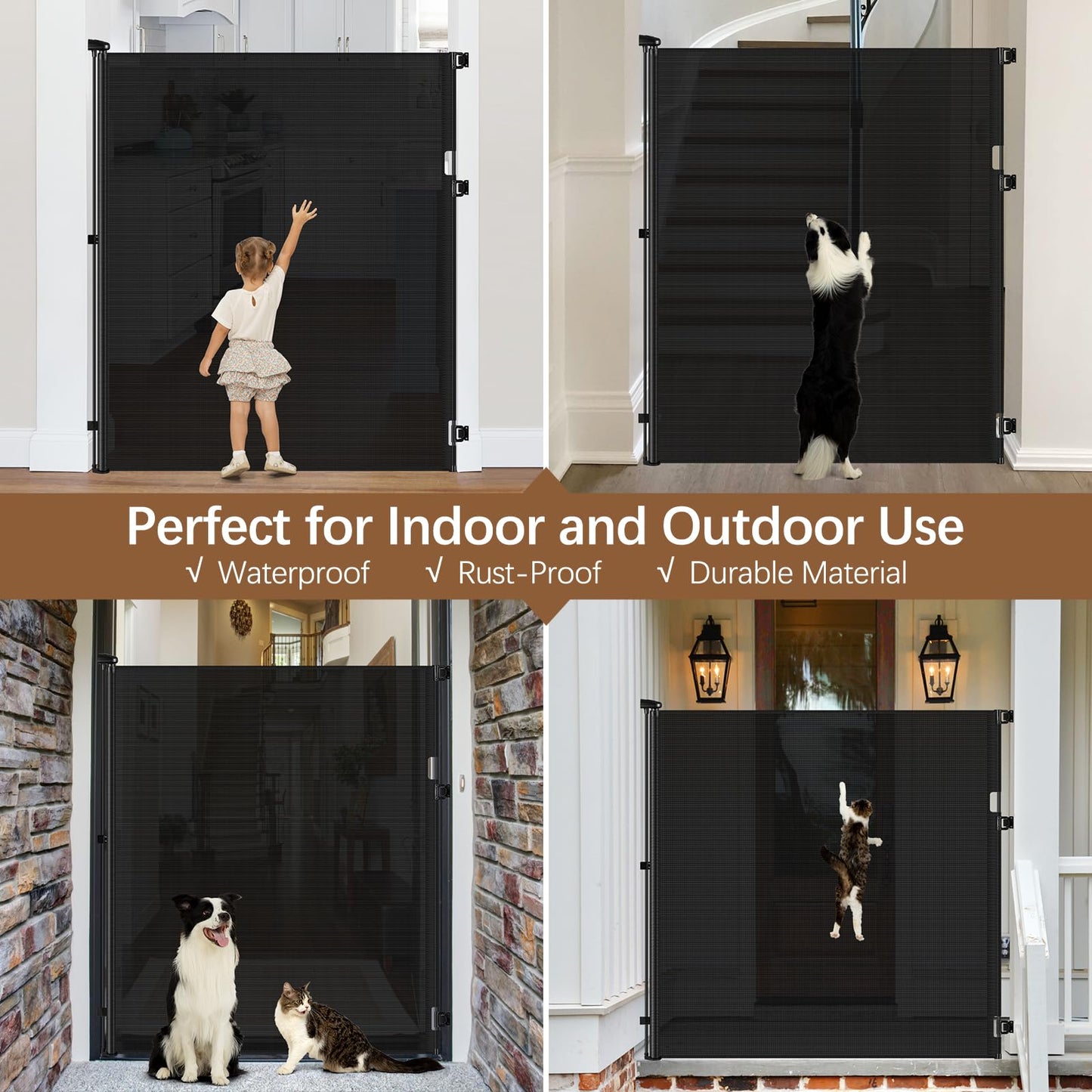 60 Inch Tall Retractable Baby Gates Tall Cat Gate for Stairs, 55" Wide Mesh Baby Gate Retractable Pet Gate for Cats, Outdoor Retractable Gate Indoor Tall Dog Gates for Doorways, No Jumping Over, Black