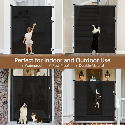 60 Inch Tall Retractable Baby Gates Tall Cat Gate for Stairs, 55" Wide Mesh Baby Gate Retractable Pet Gate for Cats, Outdoor Retractable Gate Indoor Tall Dog Gates for Doorways, No Jumping Over, Black